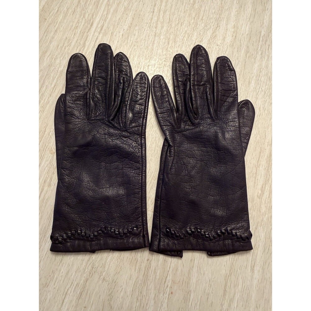 Miss Aris Women's Genuine 8” Leather Gloves Size 6 1/2 Black VTG